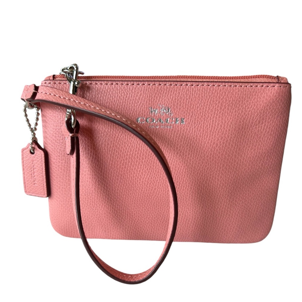Coach Pebbled Leather Wristlet, Salmon Pink